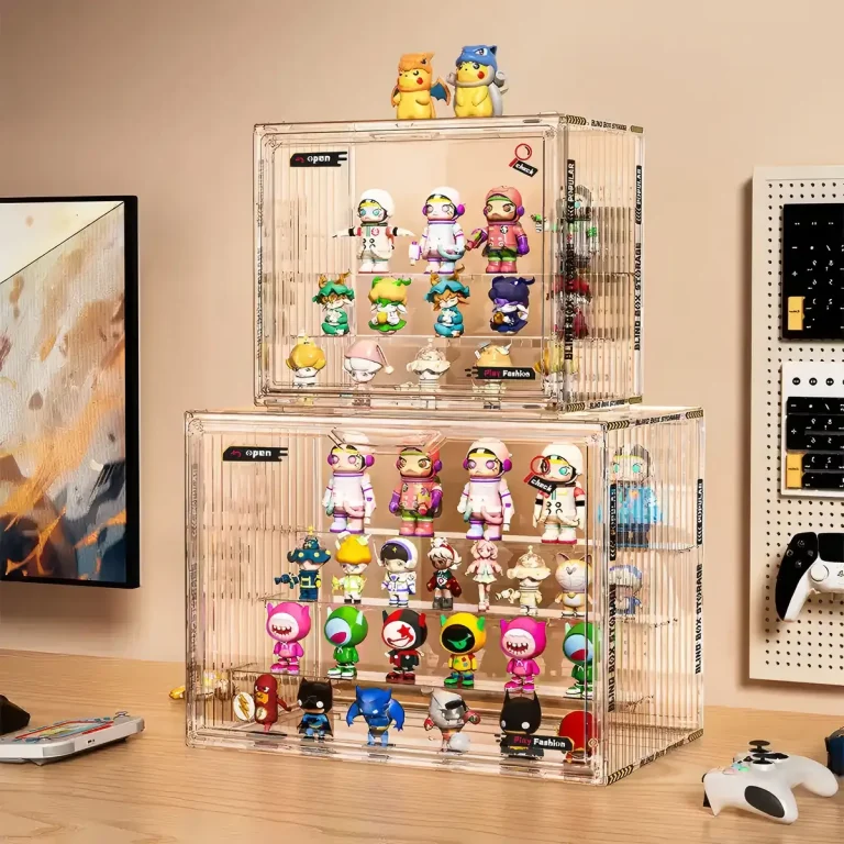 Acrylic figure display boxes desk setup
