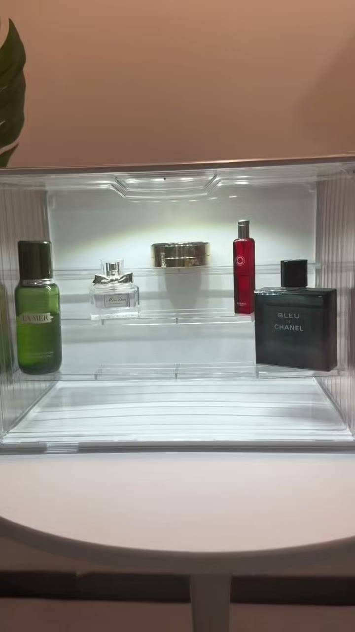 3-Tier LED Acrylic Display Box for Retail: Counter Showcase for Cosmetics, Fragrance & Small Luxury Goods