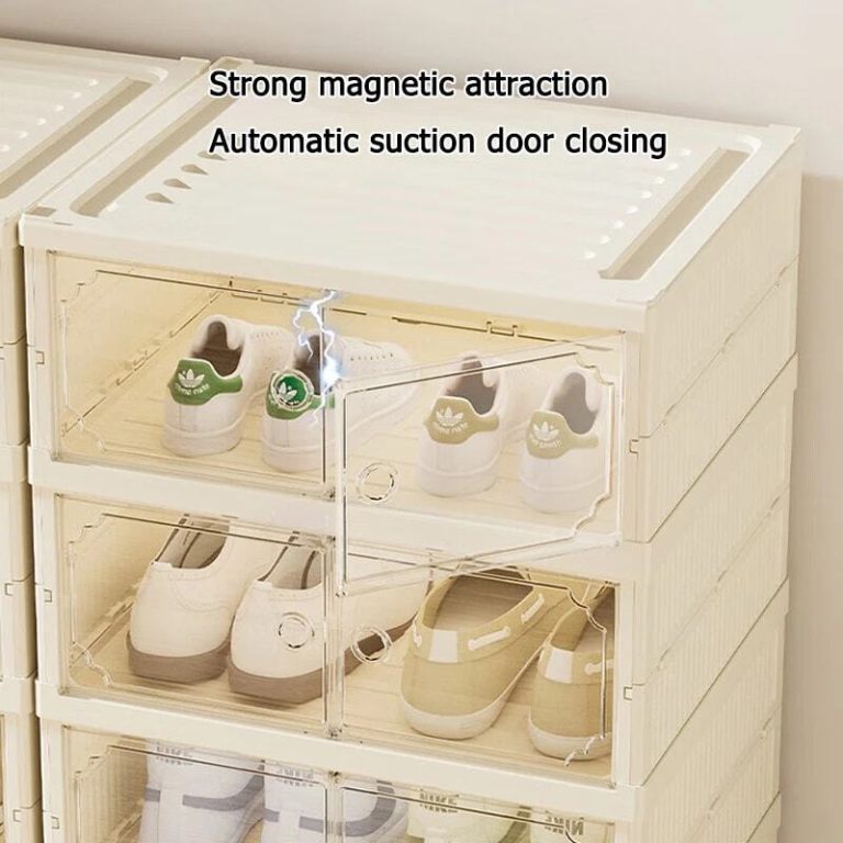 Foldable Shoe Rack – Double-Row Cream-White Dustproof Shoe Cabinet 44×35cm 25ISHM0504