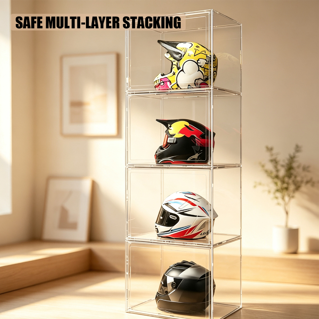 Acrylic Helmet Display Box – Extra-Large Transparent Dustproof Showcase 45×33×33cm