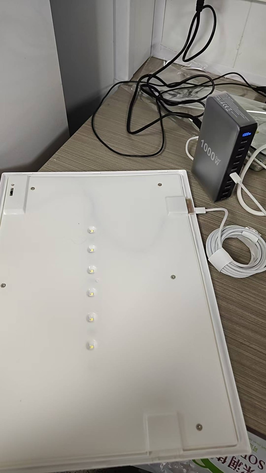 Lit LED back panel tested before wall installation