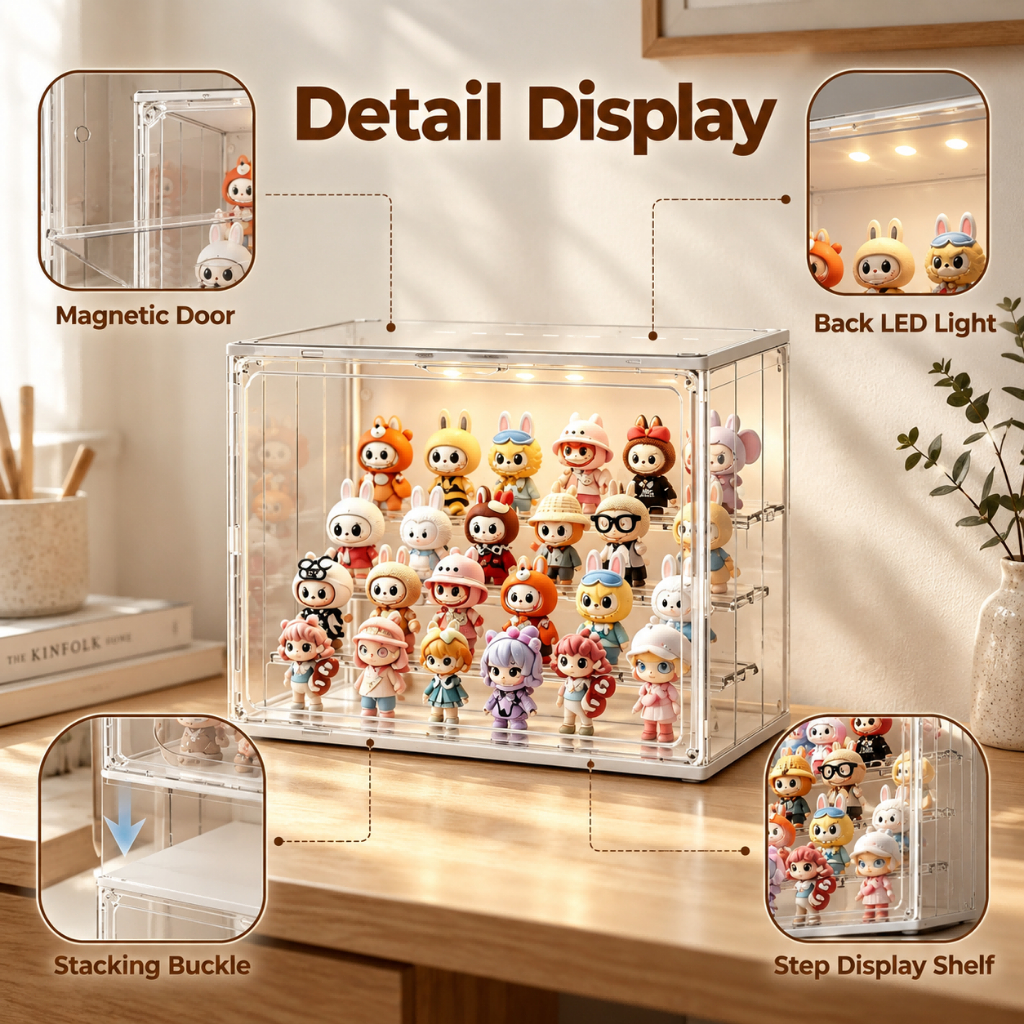 LED Acrylic Display Case – Stackable Lighted Box with Magnetic Closure 36×22×27cm 26ISHM0606