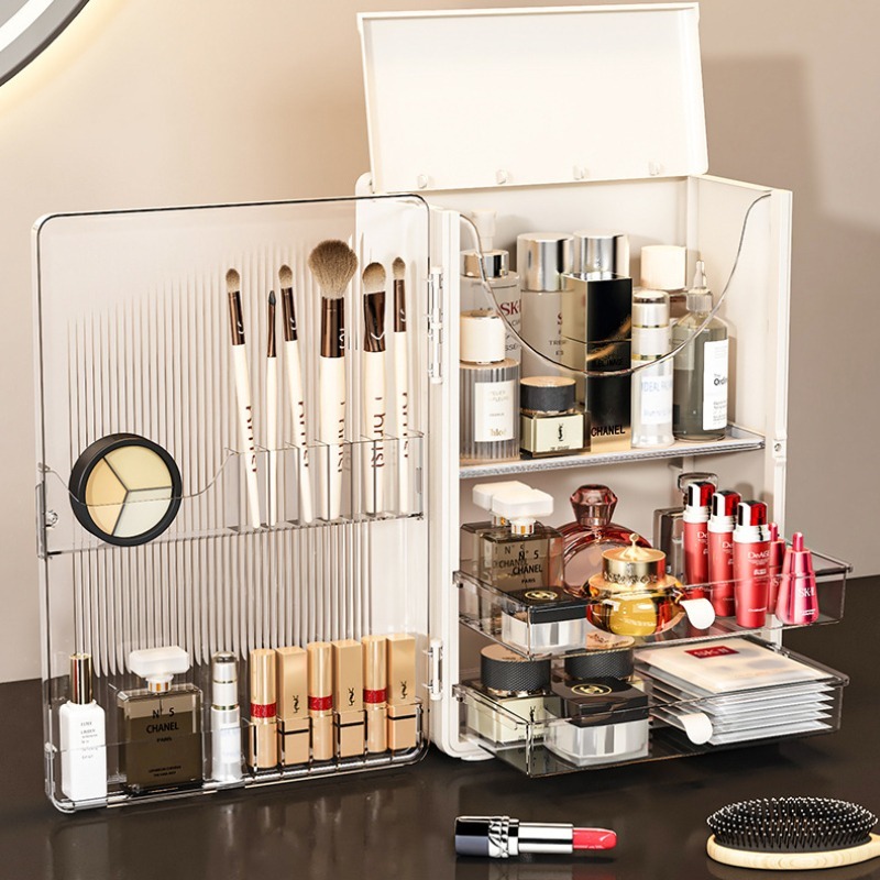 Foldable Makeup Organizer Box – Cosmetic Shelf with Lipstick Rack & Drawers 25ISHM0902