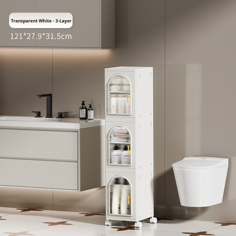 28cm Slim Seam Storage Cabinet – Movable Waterproof Bathroom Organizer
