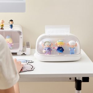 Desktop Tissue Box with Blind Box Storage – Acrylic Display Rack for Figures 24×17×13cm
