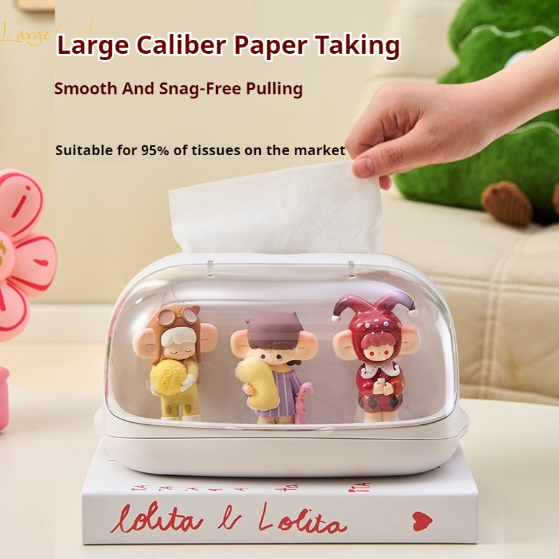 Desktop Tissue Box with Blind Box Storage – Acrylic Display Rack for Figures 24×17×13cm