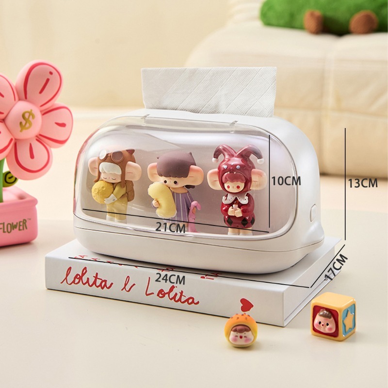 Desktop Tissue Box with Blind Box Storage – Acrylic Display Rack for Figures 24×17×13cm