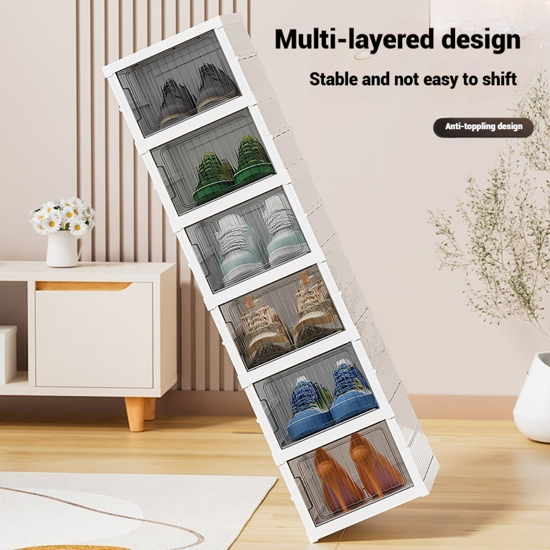 No-Install Transparent Shoe Cabinet – Multi-Layer Thickened Foldable Storage Box