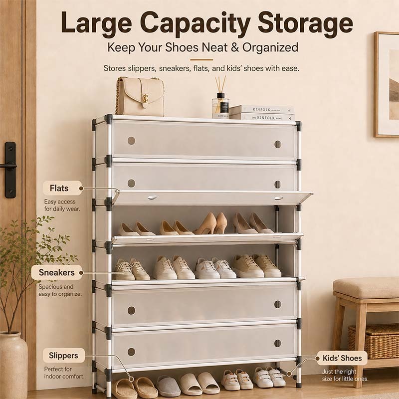 PP Dustproof Shoe Rack Cabinet – Foldable Flip-Door Multi-Layer Shoe Storage 56cm
