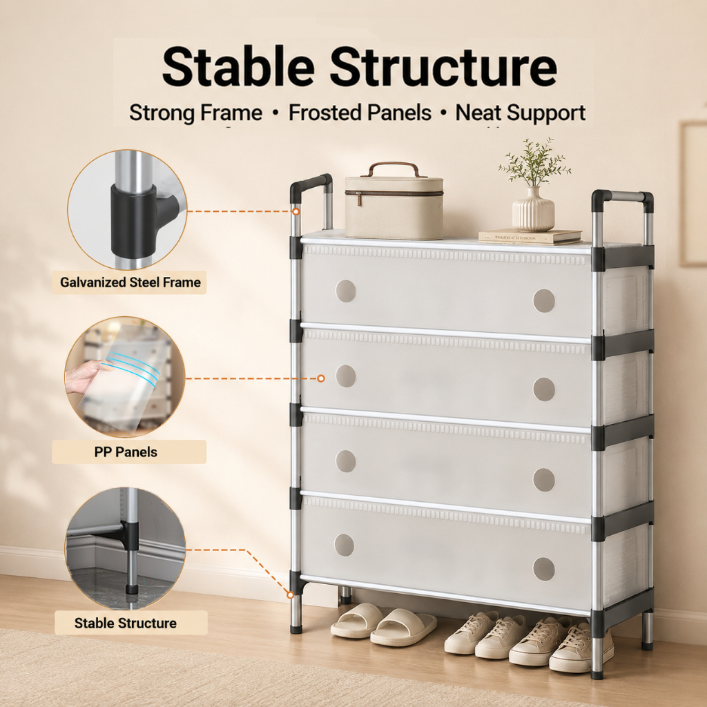 PP Dustproof Shoe Rack Cabinet – Foldable Flip-Door Multi-Layer Shoe Storage 56cm 26ISHM0805