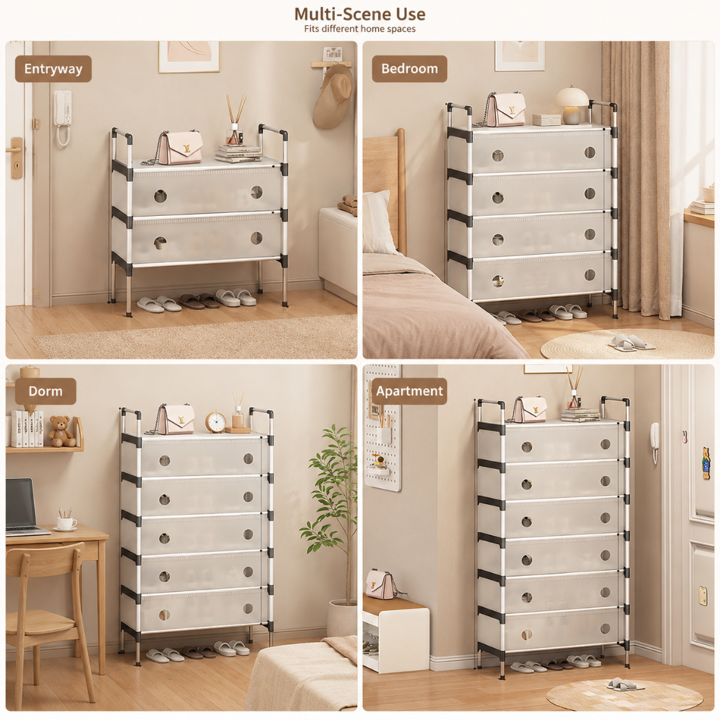 PP Dustproof Shoe Rack Cabinet – Foldable Flip-Door Multi-Layer Shoe Storage 56cm 26ISHM0805