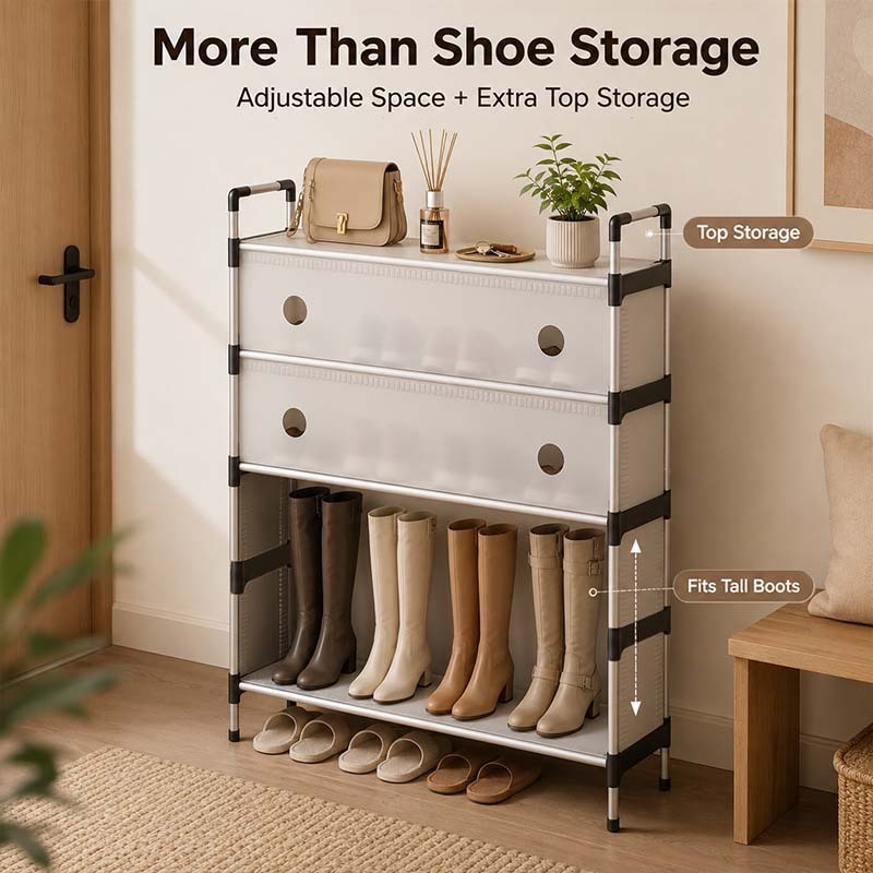 PP Dustproof Shoe Rack Cabinet – Foldable Flip-Door Multi-Layer Shoe Storage 56cm 26ISHM0805