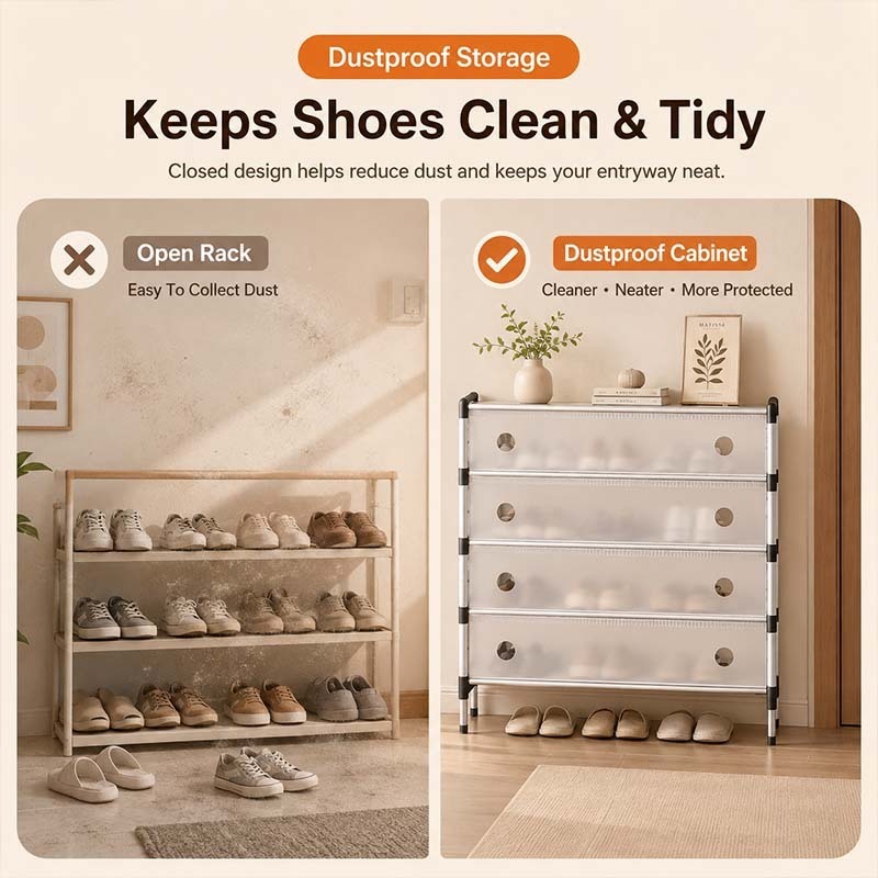 PP Dustproof Shoe Rack Cabinet – Foldable Flip-Door Multi-Layer Shoe Storage 56cm 26ISHM0805
