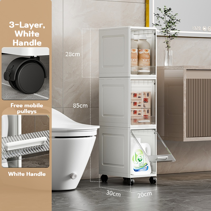Slim Gap Storage Cabinet – Multi-Layer Space-Saving Cabinet with Wheels for Bathroom 25ISHM1203