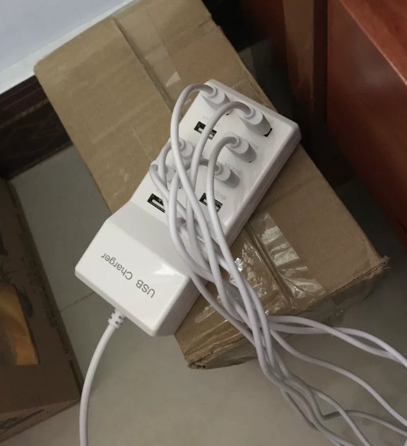 USB charging hub connected to multiple LED back panel cables