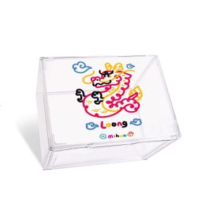 Custom UV printed PET storage box - colorful Loong dragon artwork, 3/4 view